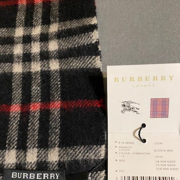 Burberry Plaid Black and Red Scarf, 100% cashmere, Made in England NWT - Picture 4 of 4
